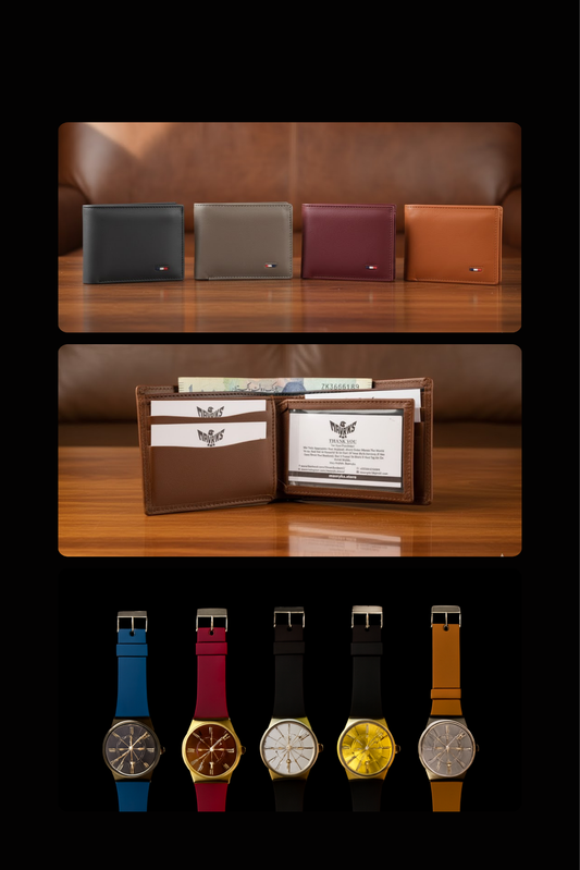 Gift / Combo Box - Soft Leather Wallet with Wrist Watch (Matching Color)