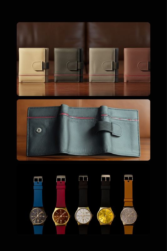 Gift / Combo Box - Soft Leather Wallet with Wrist Watch (Matching Color)