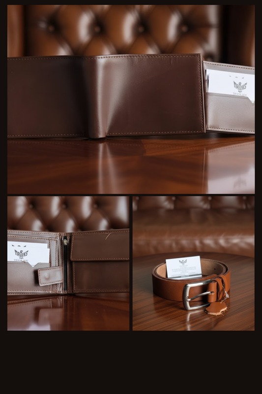 Gift / Combo Box - Leather Wallet with Leather Belt - 1 (Black / Brown)