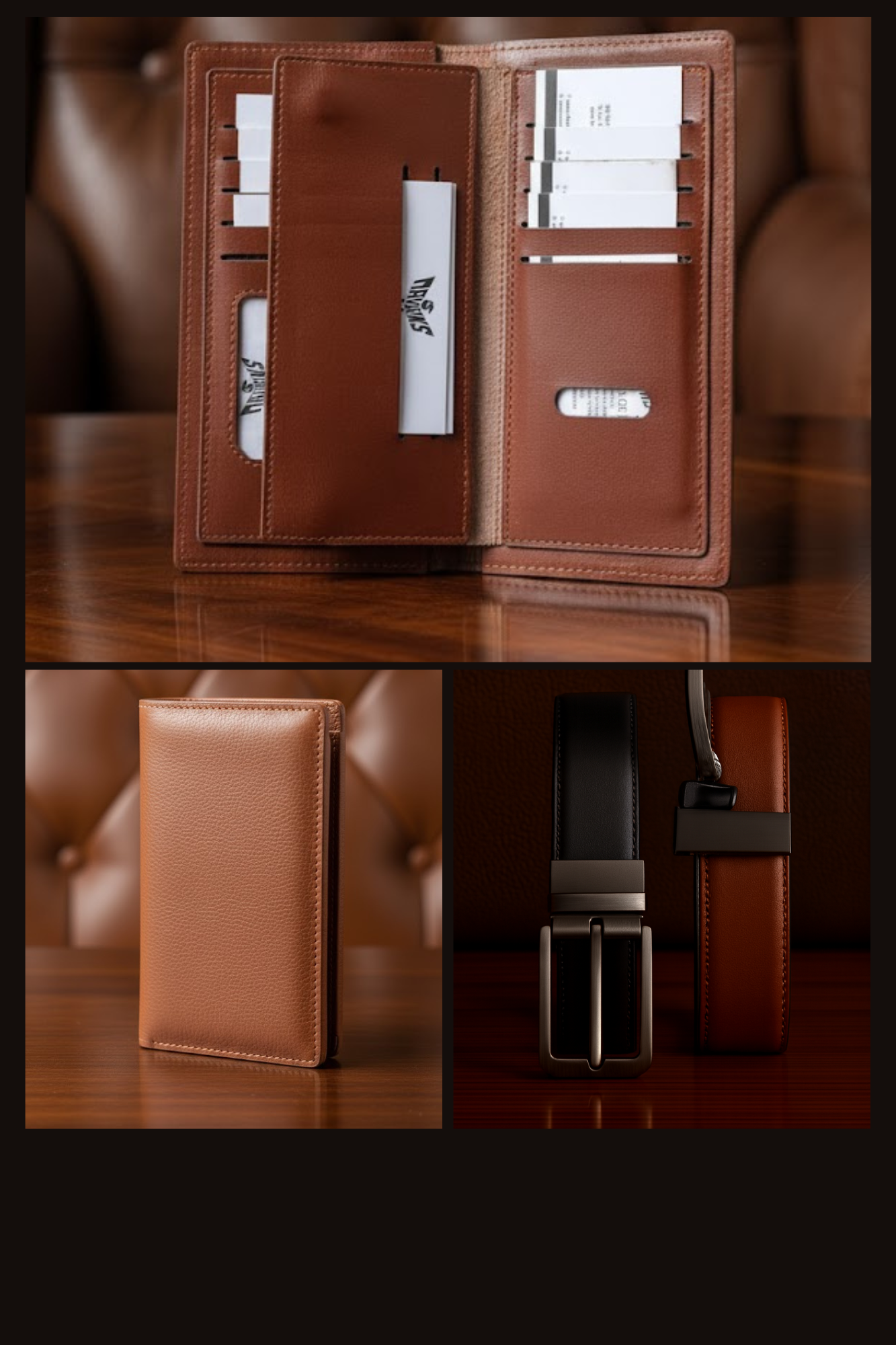 Gift / Combo Box - Checkbook Wallet with 2 in 1 Premium Leather Belt (Black & Brown)