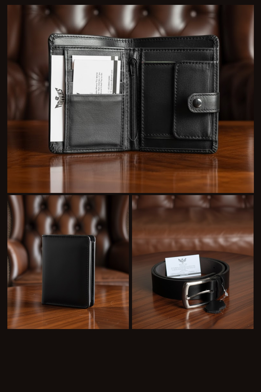 Gift / Combo Box - Leather Wallet with Leather Belt - 2 (Black / Brown)
