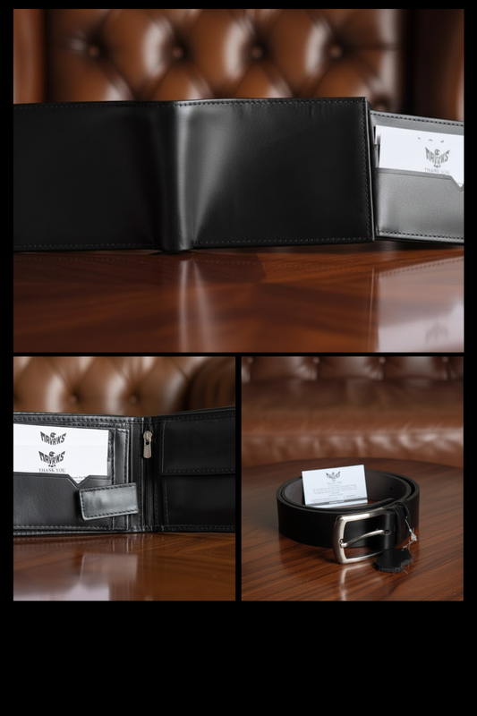 Gift / Combo Box - Leather Wallet with Leather Belt - 1 (Black / Brown)