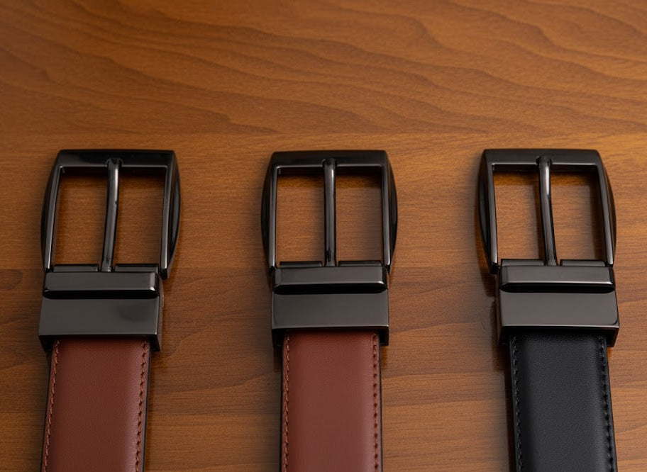 Gift / Combo Box - Checkbook Wallet with 2 in 1 Premium Leather Belt (Black & Brown)